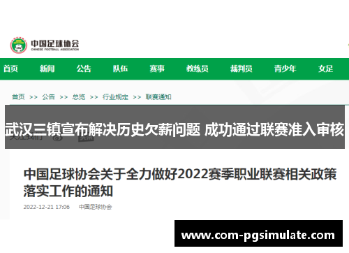 武汉三镇宣布解决历史欠薪问题 成功通过联赛准入审核